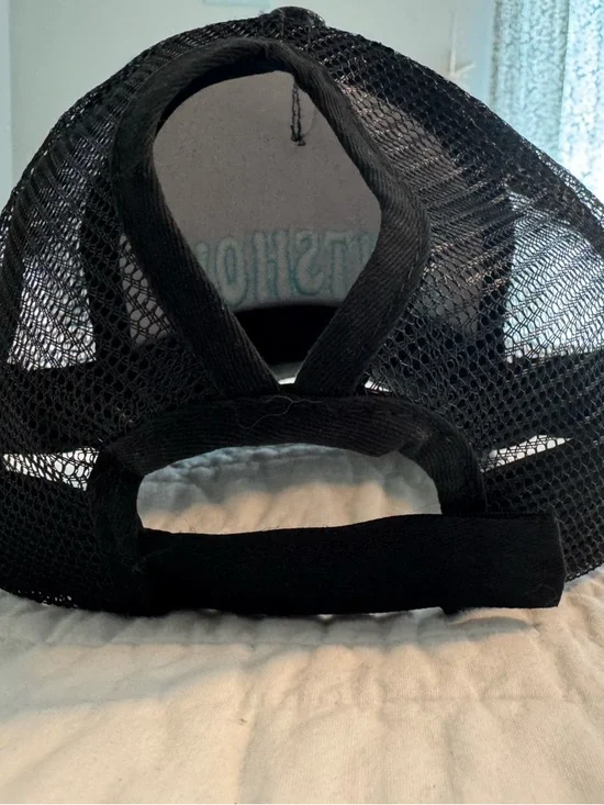 Black Glitter Women’s Trucker Hat with Turquoise 'SHITSHOW' Embroidery - Picture 3 of 4